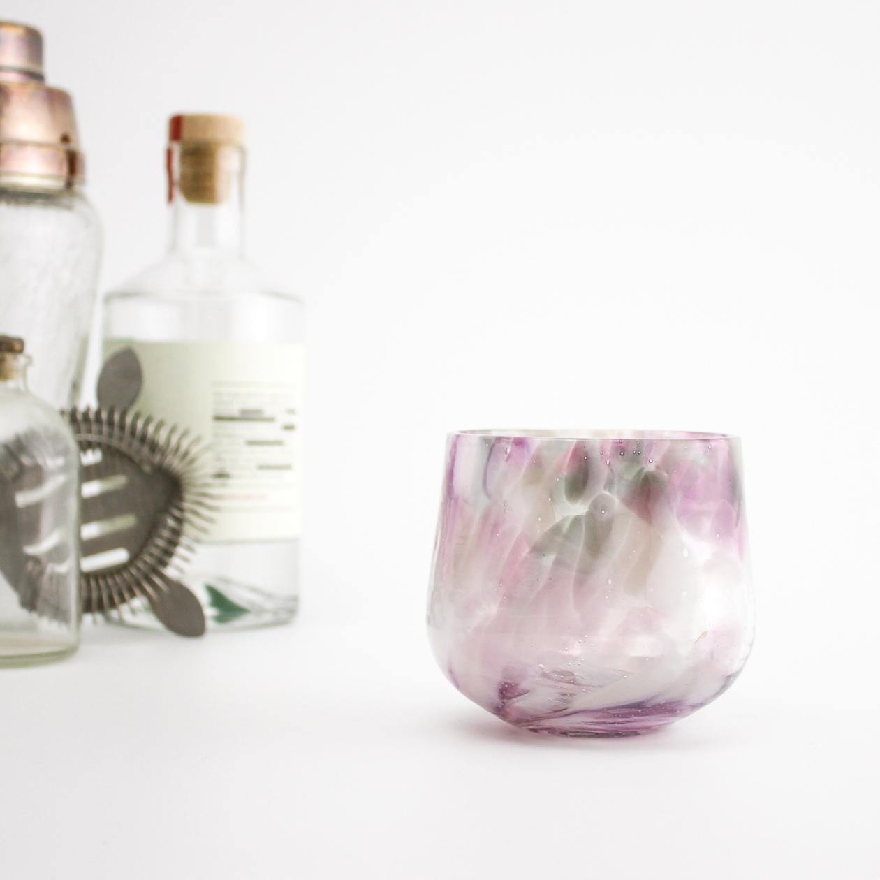 Pink Grey White handblown glass cup