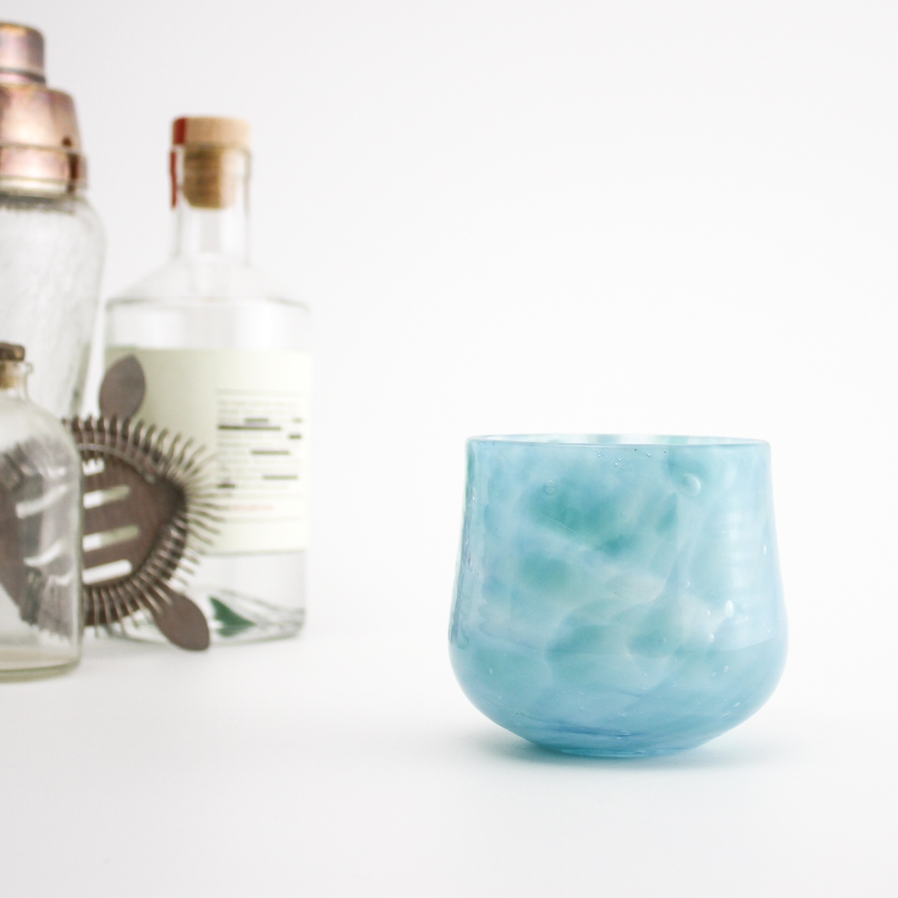 Aqua and Light Blue handblown glass cup