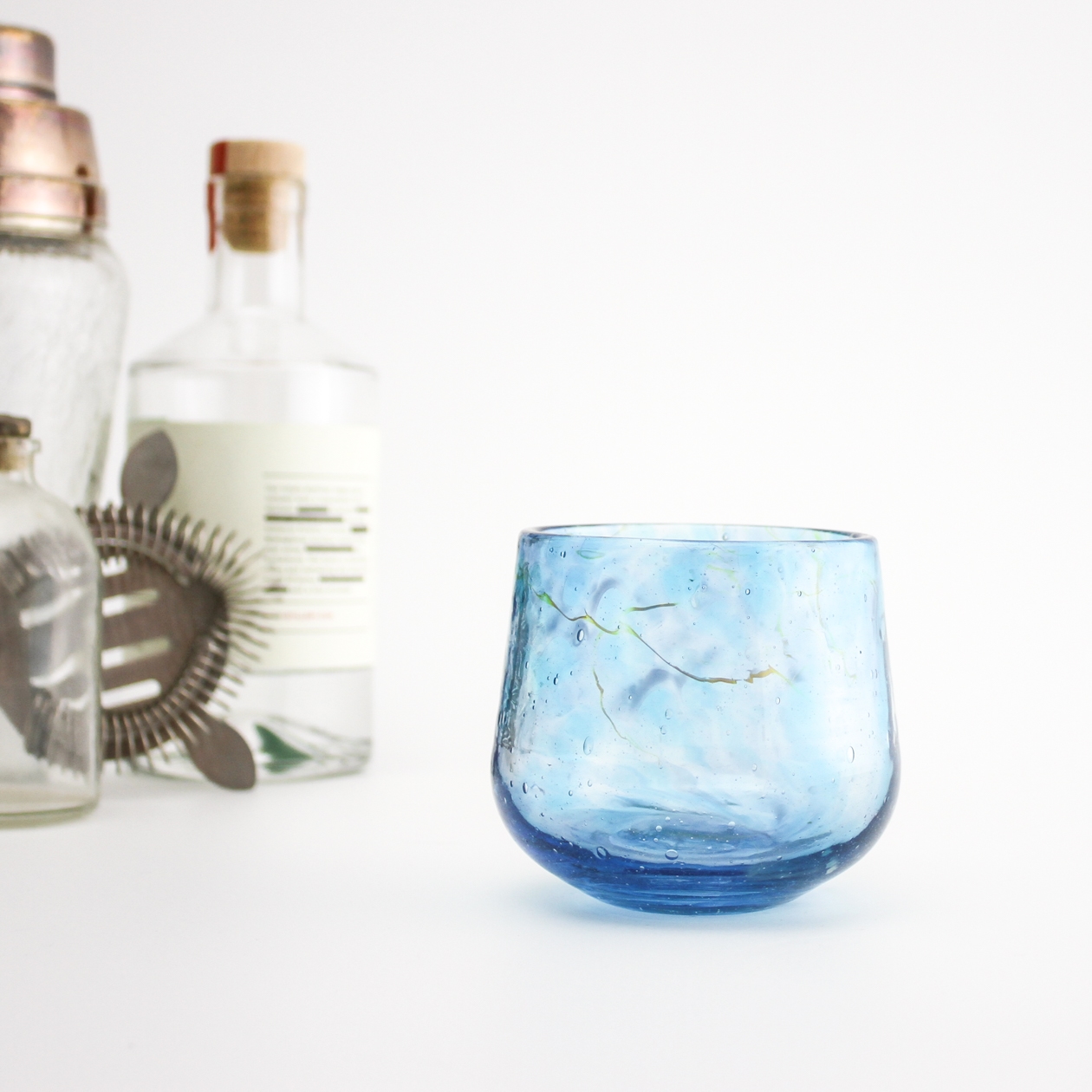Transparent Blue Gold handblown glass cup